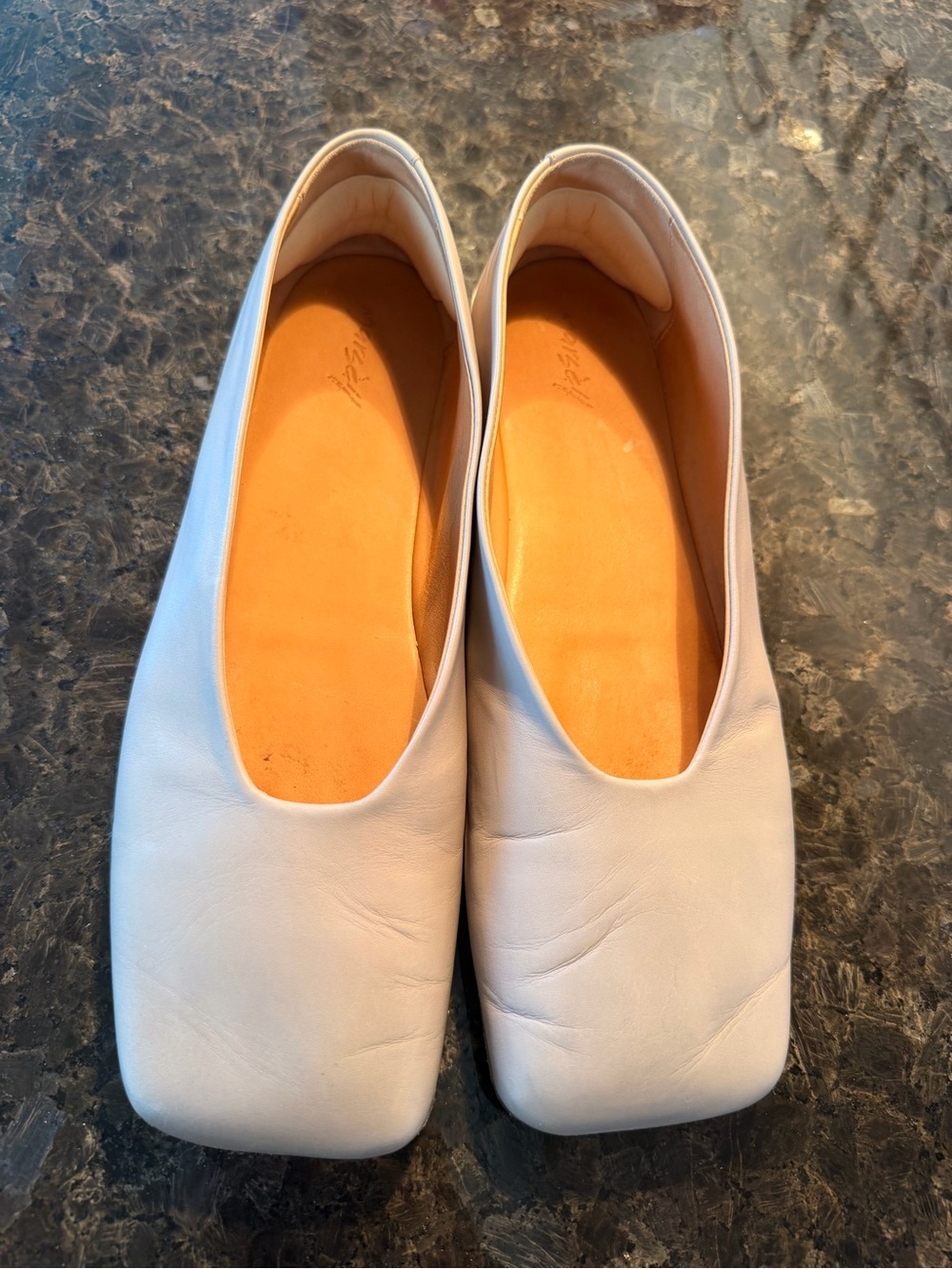 Marsèll Leather Square Toed Ballet Flats in Beige Size 8 38.5
